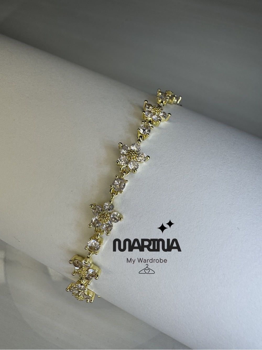 Gold Floral CZ Link Bracelet